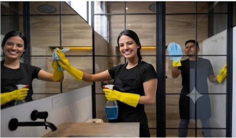 Luxcare team cleaning glass partitions